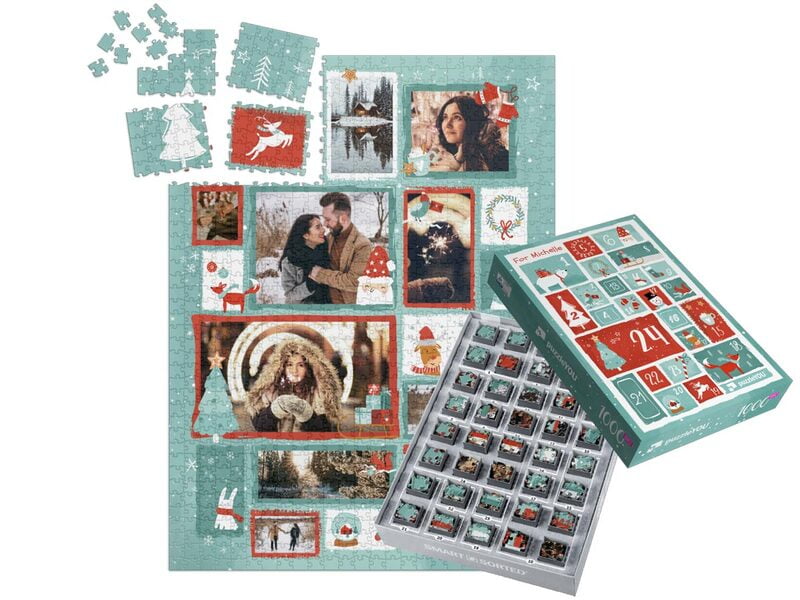 Puzzle 1000 dielikov na 24 dní - vianočná koláž vrátane osobnej škatuľky